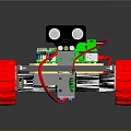 Red Tracked Robot With Green Circuit Board And Motor Components