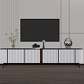 Modern White TV Stand With Gold Stripes And Wall Mounted TV Decorative Items