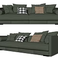 Green Fabric Two Seater Sofa With Multiple Plaid And Beige Cushions 3d model