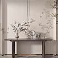 Elegant Console Table With Vase Decorative Pieces And Floral Bird Wall Decor 3d model