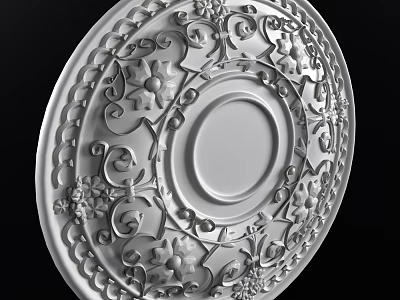 Artistic Detailed Carved White Plate With Intricate Floral And Curved Vine Patterns 3d model