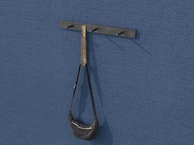 Stylish Dressing Table Setup With Black Hook And Brown Bag On Blue Wall 3d model