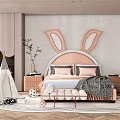 Modern Kids Bedroom With Pink Bunny Ear Headboard Teepee Tent And Area Rug
