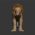 Realistic Lion With Brown Mane Standing On Dark Reflective Surface