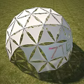 White Tensile Membrane Dome Structure With Geodesic Frame On Green Grassland 3d model