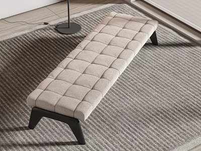 Modern Light Gray Tufted Sofa Bench With Black Legs On Soft Rug 3d model
