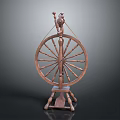 Two Bird Statues Perched On Wooden Spinning Wheel Classic Design