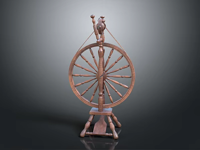 Two Bird Statues Perched On Wooden Spinning Wheel Classic Design 3d model