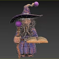 Detailed Handcrafted Wizard Sculpture Carving With Purple Hat Staff And Open Book