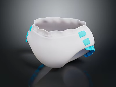 White Baby Diaper With Blue Square Accents And Ruffled Edge Design Soft Comfortable Clothing Accessory 3d model