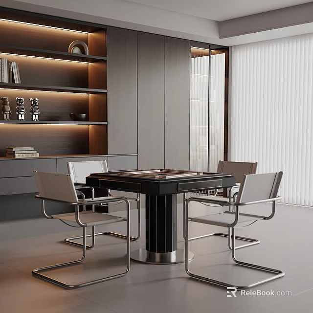 Modern Entertainment Table With Black Surface And Silver Metal Frame Chairs 3d model