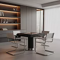 Modern Entertainment Table With Black Surface And Silver Metal Frame Chairs 3d model