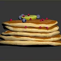 Stack of Delicious Pancakes Topped with Syrup Blueberries Red Berries and Lemon Slice