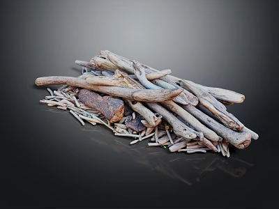 Natural Wood Sticks and Stone Fragments Stacked in Rustic Decorative Pile 3d model