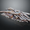 Natural Wood Sticks and Stone Fragments Stacked in Rustic Decorative Pile
