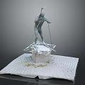Skier Statue Standing On Square Base With Brick Pavement And Snow Details 3d model