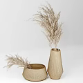 Set of Woven Vases With Dried Pampas Grass In Modern Home Decor