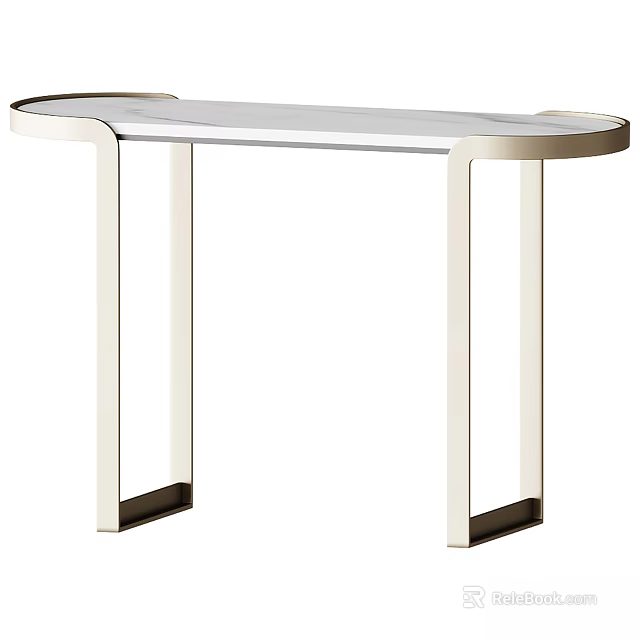 Modern Console Table With Sleek Metal Frame And Curved Glass Top 3d model 