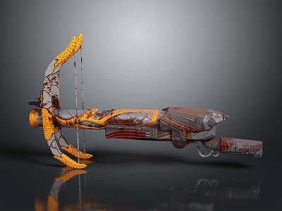 3D Bow Sculpture With Carved Orange Accents And Metallic Texture Design 3d model
