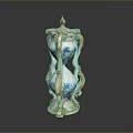 Elegant Ceramic Hourglass With Blue And White Patterns And Golden Decorations