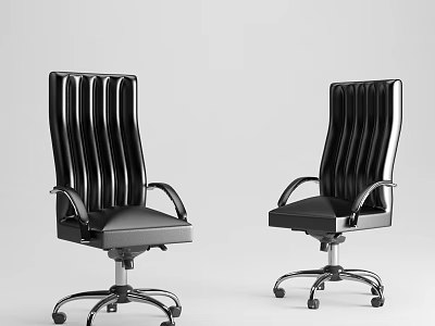 Black Office Chair With Striped Backrest Metal Armrests And Wheels Modern Design 3d model