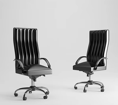 Black Office Chair With Striped Backrest Metal Armrests And Wheels Modern Design 3d model