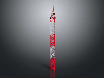 Red And White Communication Tower With Steel Frame And Top Antennas 3d model