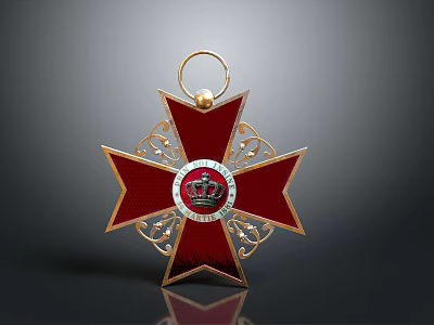 Decorative Star Shaped Household Item With Red Gold Accents And Central Crown Design 3d model
