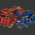 Red And Blue Mythical Dragons Intertwined In Dynamic Coiled Pose With Vibrant Scales