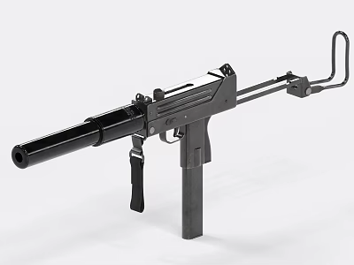 Tactical Black Submachine Gun Design With Barrel Magazine Grip And Folding Stock 3d model