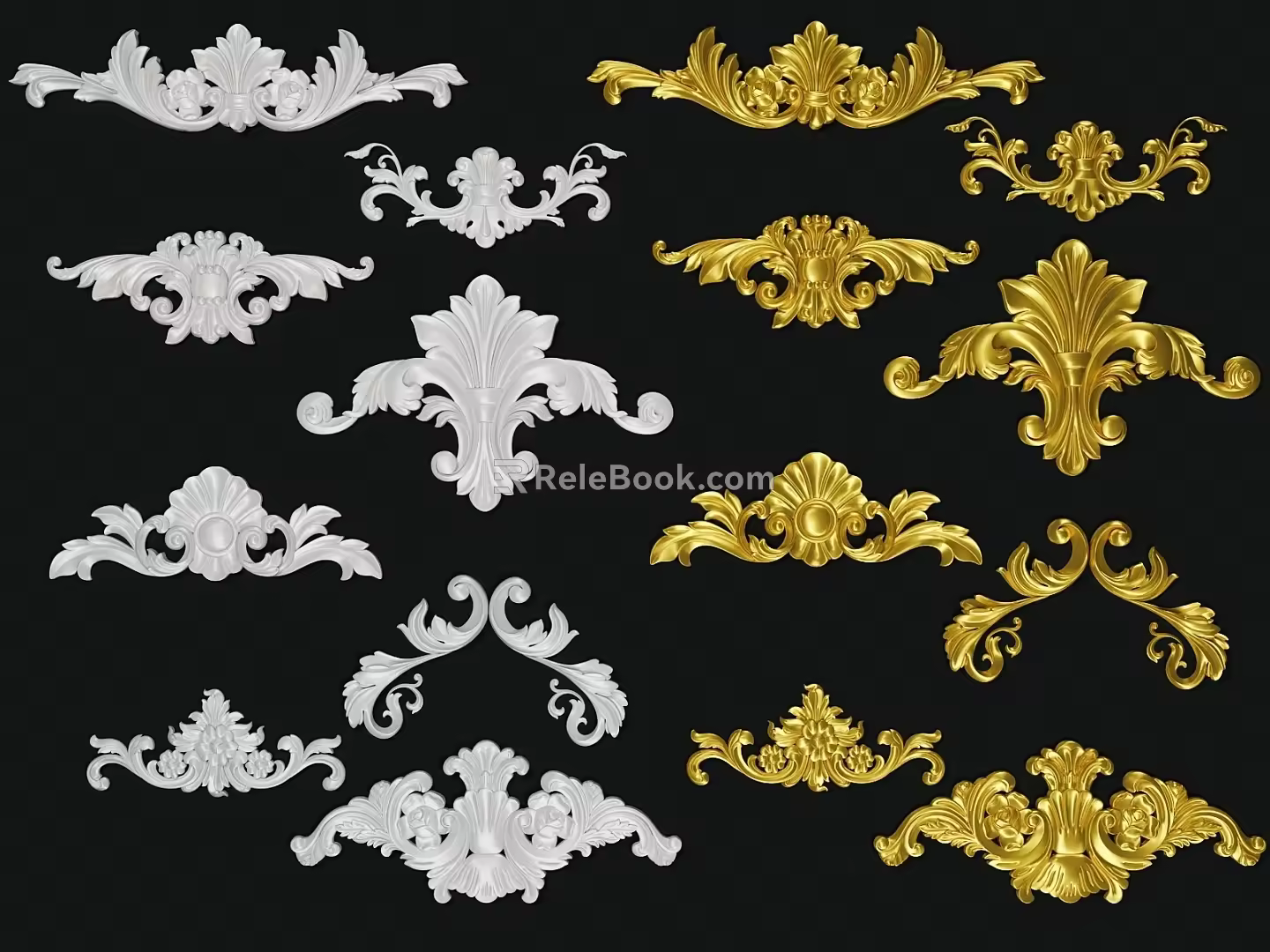 European Gypsum Components Carved Gypsum Lines Golden Components 3d model