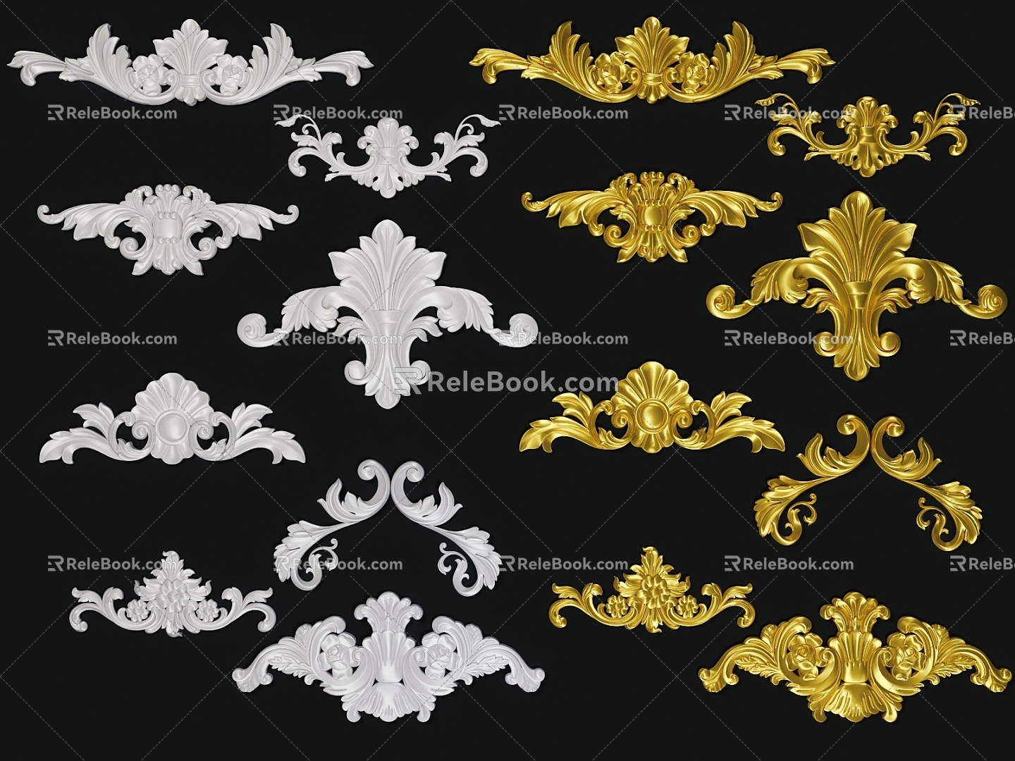 European Gypsum Components Carved Gypsum Lines Golden Components 3d model