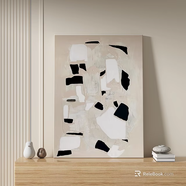 Abstract Wall Art With Black White Gray Shapes In Interior Decor 3d model