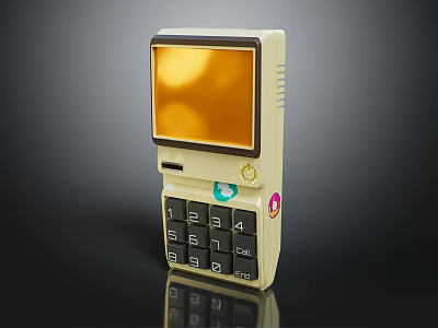 Vintage Beige Mobile Phone with Yellow Screen Numeric Keypad Green Call and Pink End Icons 3d model
