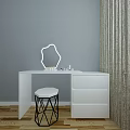 Modern White Dressing Table With Hexagonal Mirror Drawers And Geometric Stool
