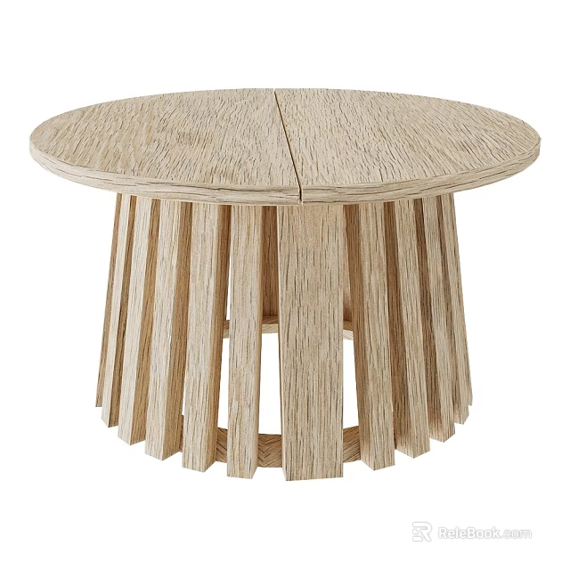 Round Light Colored Wooden Dining Table With Natural Wood Texture And Slatted Support Structure 3d model 