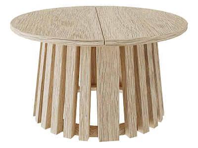 Round Light Colored Wooden Dining Table With Natural Wood Texture And Slatted Support Structure 3d model