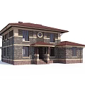 Two Story Detached Villa With Brick Wall Red Roof And Porch Columns