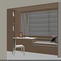 Cozy Wooden Bay Window Cabinet With Desk Chair Bookshelf And Cushioned Seat