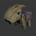 Handcrafted Decorative Wooden Furniture Carved Goat Shaped With Orange Horns Purple Section And Letter N