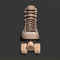 Pink And Brown Roller Skates With Brown Laces Blue Logo And Pink Wheels