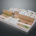 Ancient Fortress Model With Tower Walls Inner Buildings And Pathways Layout Design