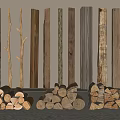 Natural Wood Planks And Stacked Firewood With Various Textures And Types