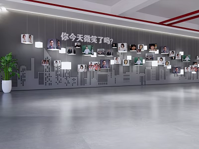 School Interior Featuring Student Photo Wall Smile Slogan And Green Plant 3d model