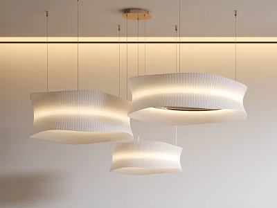 Modern White Striped Pendant Lights Hanging From Ceiling With Soft Glow 3d model