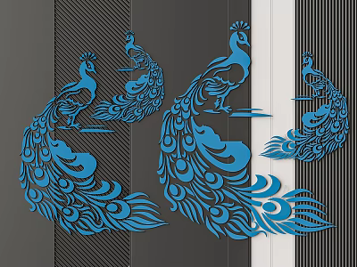 Blue Peacock Wall Decor With Intricate Feather Patterns And Artistic Design 3d model