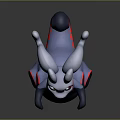 3D Animated Fantasy Creature Character With Blue Curly Ears Red Glowing Eyes Black Body Standing Posture