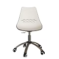 White Modern Office Chair With Circular Backrest Cutouts Metal Base And Caster Wheels