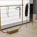 Modern Golden Floor Standing Clothes Rack With Black Coat Umbrella And Empty Hanger