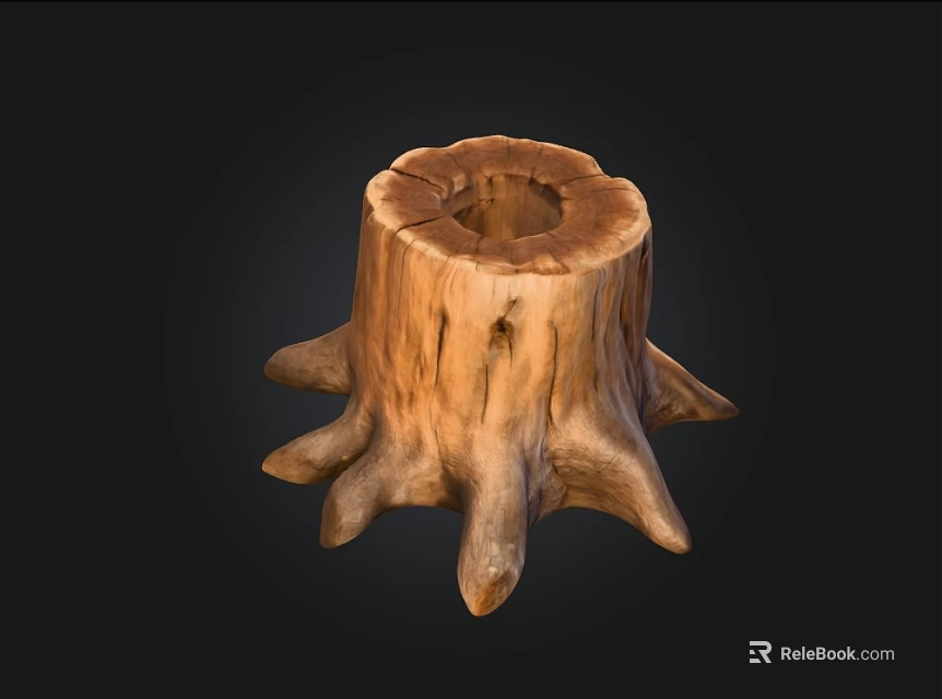 Natural Wood Stone Stump Decor With Root Structure And Texture 3d model